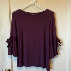 New WHBM Flutter 3/4 Sleeve Soft Stretch Top Plum color